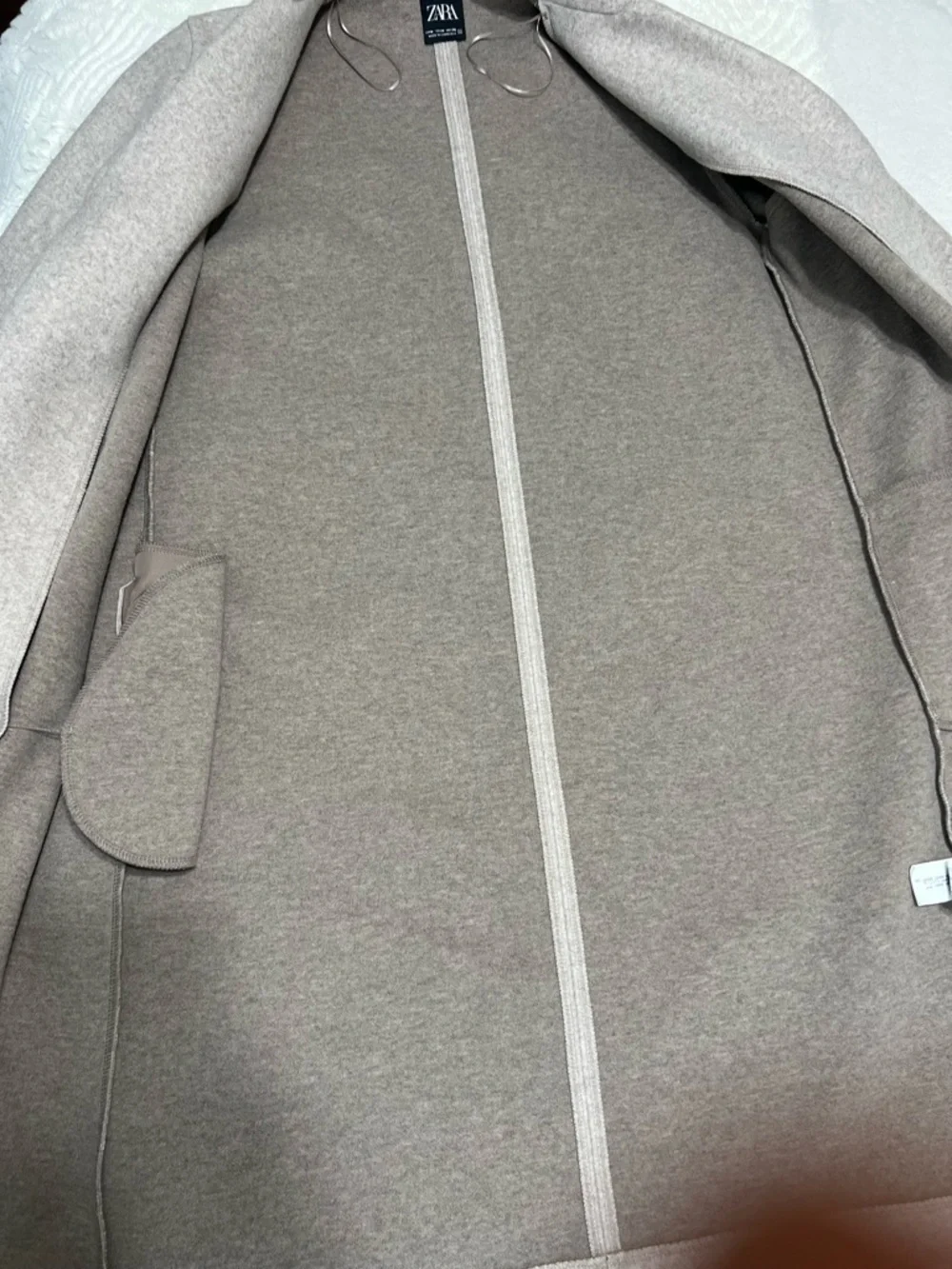 Zara Long Lapel Coat Oatmeal Beige Open Front Minimalist Coat Size M